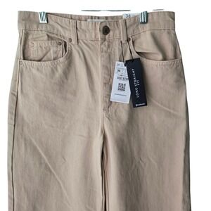 Stradivarius Long Straight Fit Jeans Tan Beige High Waist Raw Hem‎ Size 4 NEW